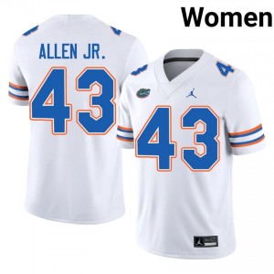 Florida Alfonzo Allen Jr. #43 White Jersey | Essential Embroidery NCAA Football Women Apparel 13813390