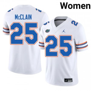 Florida Cormani McClain #25 White Jersey | Essential Embroidery NCAA Football Women Apparel 97996695