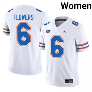 Florida Gators J'Vari Flowers #6 White Jersey | Pro Cut Embroidery NCAA Football Women Apparel 51477490