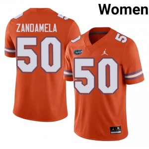 #50 Jason Zandamela Florida Gators Orange Jersey | Authentic Stitched Women Player Football Gear 19683781