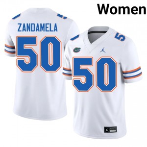 Florida Jason Zandamela #50 White Jersey | Premium Embroidery NCAA Football Women Apparel 74559463