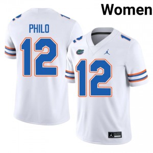 Florida Gators Aaron Philo #12 White Jersey | Pro Cut Embroidery NCAA Football Women Apparel 14665875