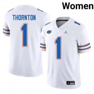 Florida Gators Bryce Thornton #1 White Jersey | Pro Cut Embroidery NCAA Football Women Apparel 92423229