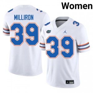 Florida Carter Milliron #39 White Jersey | Essential Embroidery NCAA Football Women Apparel 35090601