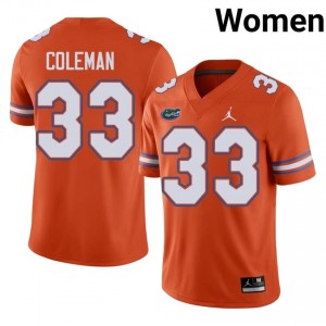 #33 DJ Coleman Florida Gators Orange Jersey | Alumni Stitched Women Player Football Gear 81811735