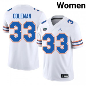 Florida DJ Coleman #33 White Jersey | Essential Embroidery NCAA Football Women Apparel 83630572