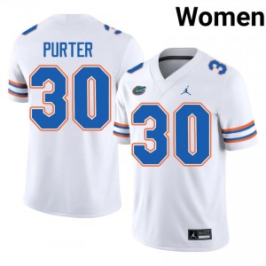Florida Gators Dylan Purter #30 White Jersey | Genuine Embroidery NCAA Football Women Apparel 59702773