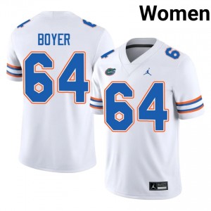 Florida Gators Eagan Boyer #64 White Jersey | Pro Cut Embroidery NCAA Football Women Apparel 70416029