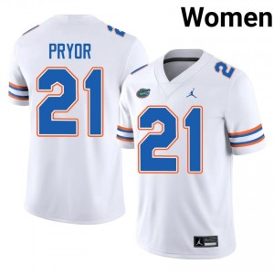 Florida Evan Pryor #21 White Jersey | Essential Embroidery NCAA Football Women Apparel 51194865