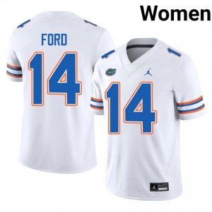 Florida Gators KJ Ford #14 White Jersey | Genuine Embroidery NCAA Football Women Apparel 28972360