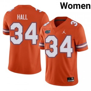 #34 Kaiden Hall UF Gators Orange Jersey | Classic Stitched Women Player Football Gear 47659185