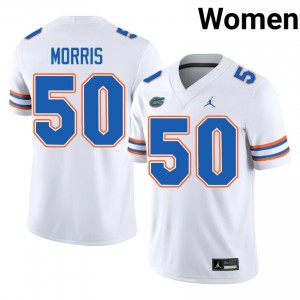 Florida Gators Malik Morris #50 White Jersey | Genuine Embroidery NCAA Football Women Apparel 16214445