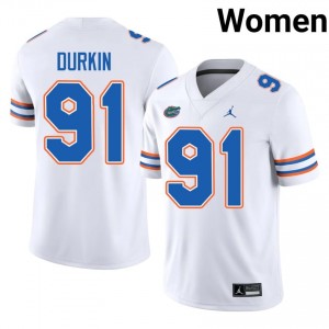 Florida Gators Patrick Durkin #91 White Jersey | Genuine Embroidery NCAA Football Women Apparel 59188962