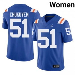 Officially Licensed Tyler Chukuyem #51 Florida Gators Royal Alternate Jersey | Women University Football Embroidery Fan Gear 54851573