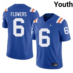 Officially Licensed J'Vari Flowers #6 Gators Royal Alternate Jersey | Youth University Football Stitch Fan Gear 69538359